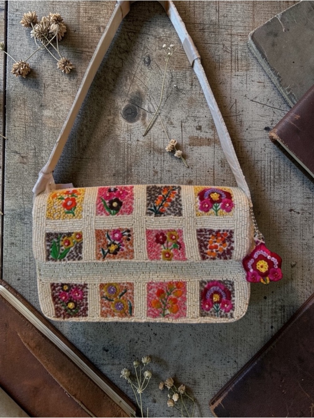 Handcrafted in India Floral Beaded Shoulder bag